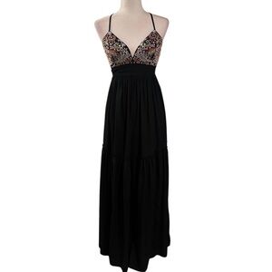 Abercrombie & Fitch Embroidered Maxi Dress Black Multi